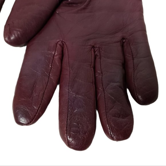Coach burgundy leather merino wool lined quilted gloves . size 8 - Picture 5 of 6